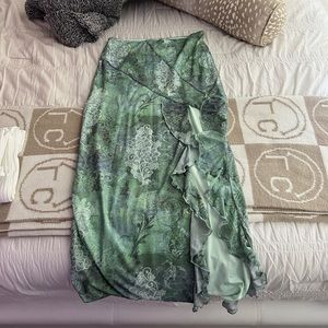 Tiger Mist Green Maxi Skirt with Slit